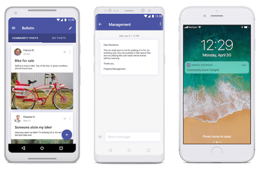 Screenshots of Mobile Doorman apartment management software